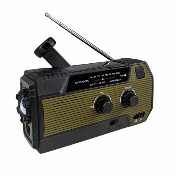 Nødradio FM/AM - 4000 mAh powerbank - Håndsving - Solcelle