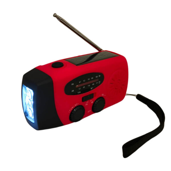 Nødradio FM - Solcelle, håndsving, powerbank 2000 mah